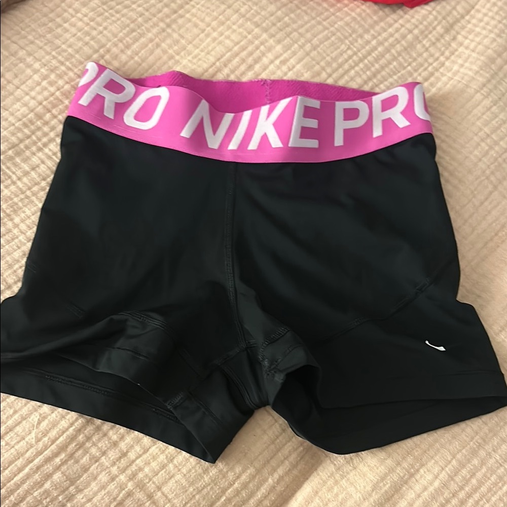 Nike Women's Black and Pink Pro Shorts